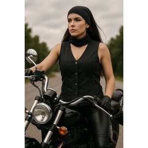 NexGen Women's Black Motorcycle Vest SZ Small Angel Wing Embroidery Adjustable